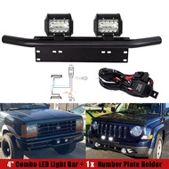 4inch led work light bar + bull bar front bumper Number license plate Frame Mount Holder bracket For