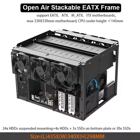Stackable 28 HDD Open Air Frame Mining Case Computer Bracket EATX ATX Micro-ATX ITX Test Bench for C