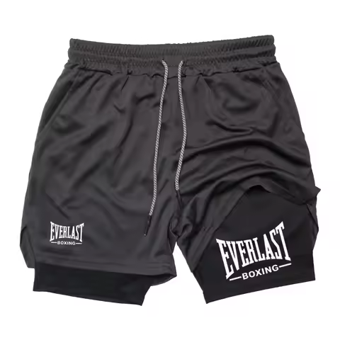 Men's compression gym shorts, EVERLAST printed sports pants, double layered, quick drying, basketbal