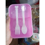 5080 - Medium Panda Square Lunch Box with 2 Compartments - Free Spoon and Fork / Lunch Box Container