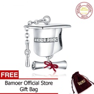 BAMOER ของแท้925เงินสเตอร์ลิง CZ สแควร์หมวกโรงเรียนเสน่ห์โลหะสำหรับสร้อยข้อมือเงินเดิมน่ารัก DIY ของ