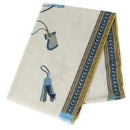 全新 △愛馬仕 Hermes 長方形 BRIDES ET GRIS GRIS（婚戒和飾物）羊絨真絲流蘇圍巾/披肩 米色 藍色 黃色 含包裝盒 法國製造 女士 男士 推薦◎
