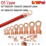 FKILLA 5/10Pcs OT Cable Connector Kit, Copper 10A-400A OT Wire Nose Terminal Crimp, Durable OT Type 