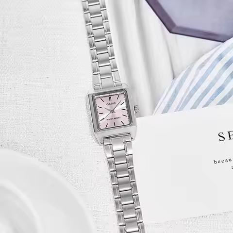 Casio LTP-V007D Series Minimalist Small Square Watch Steel Strap Analog Quartz Wristwatch for Ladies