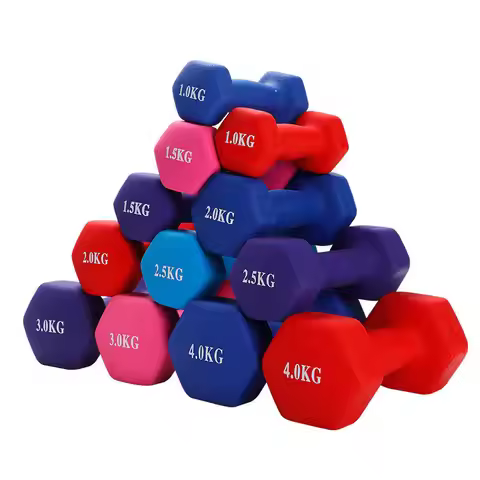 Colorful Plastic Dipped Gym Free Weights Set 10kg 20kg Hexagon-shaped Dumbbells for Home Training Ru