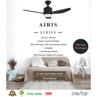 CRESTAR AIRIS 42" / 48" DC Motor Ceiling Fan with 22W Tricolour LED with Dimmer Control and Remote C
