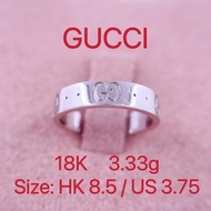 GUCCI 18K white gold ring #8.5 3.33g  戒指 8號半圈