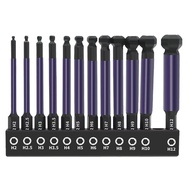 75mm/3" Length Ball End Hex Screwdriver Bit Set Magnetic 1/4 Inch Hex Shank Ball End Hex Head Allen