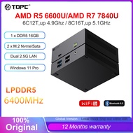 TOPC AMD Ryzen 7 7840U Mini PC R5 6600U 7640U DDR5 6400Mhz 16GB 512GB SSD Dual 2.5G 4K HD DP Desktop