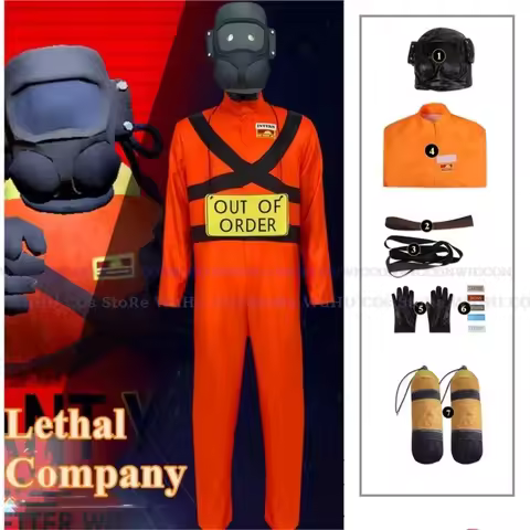 Game Lethal Company Cosplay Costume Red Jumpsuits Lethal Company Mask Clothing Jumpsuit Full Set Men