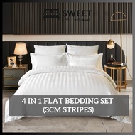 Hotel 3CM Stripes 4 in 1 Bedding Set - White Duvet Cover Hotel/Cadar Putih Hotel/Sarung Bantal Hotel