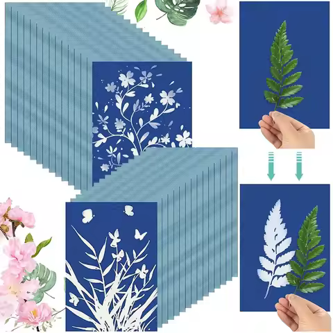 80/24pc Cyanotype Paper Silhouette Painting Nature Printed Paper for Kid Craft Class DIY Art Crafts