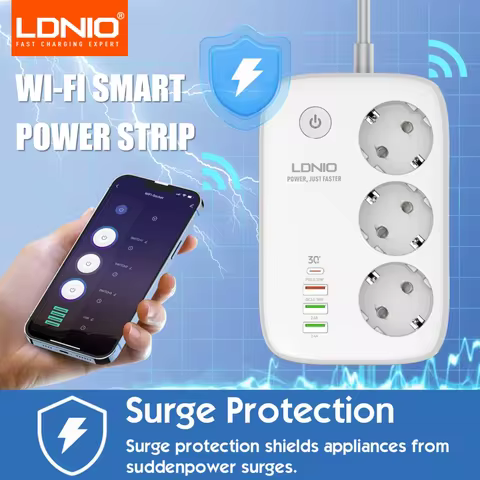 LDNIO Smart Power Strip Tuya WIFI Socket EU Plug Extension Cable Timing Adapter with 3 Plug 3 USB Po