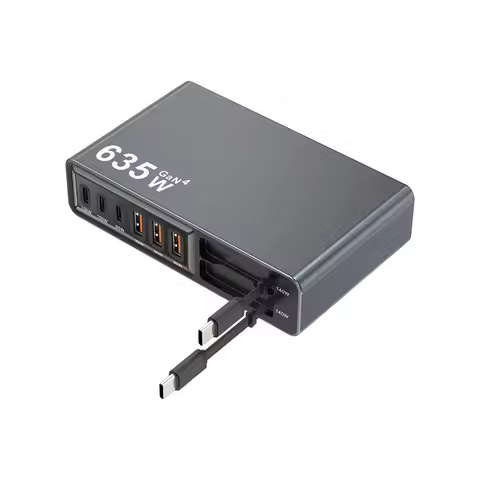Multi-Port 635W GaN Charging Station with 140W Retractable USB C Cable 8-in-1 Fast Charger for iPhon