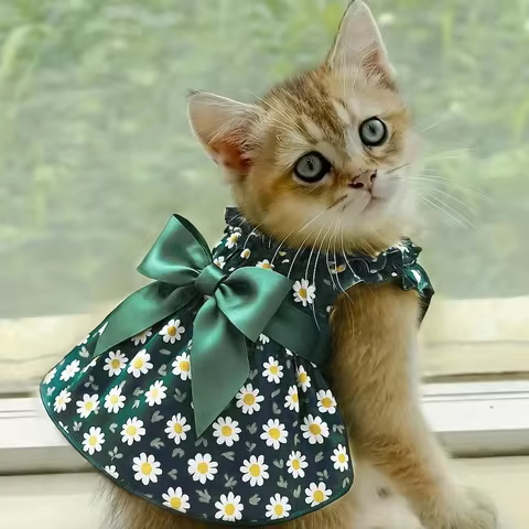Fashion Cat Pet Dog Dress Sleeveless Cyan Flower Slim Style Cat Princess Dog Dresses Summer Clothes 