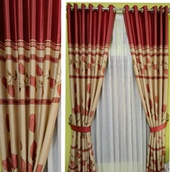 BAYAR DI TEMPAT Gorden Blackout Bunga TULIP Print Emas Kombinasi MERAH KREM Gorden Motif Terbaru