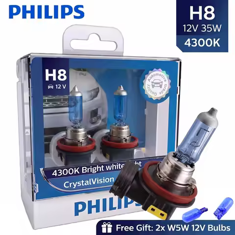 Philips H8 12V 35W Crystal Vision Car Halogen Headlight 4300K Bright White Auto Lamps