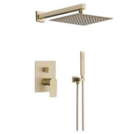 Shower Set Stainless Steel Brushed Gold Shower Faucet Rain Shower Set Hot &amp; Hot Shower Valve with  Embedded Box Wall Mounted Stopcock Shower Bathroom Shower Head Set Shower Combo Set 8-inch 10-inch
