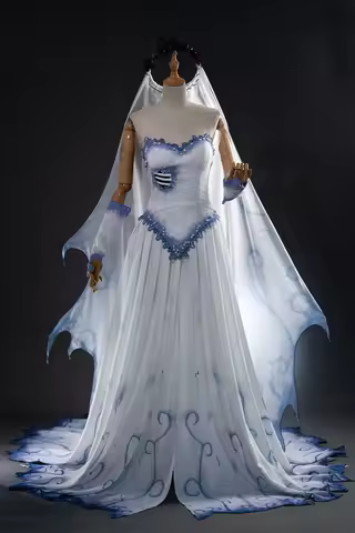 Movie Corpse Cosplay Bride Costume Emily Fancy Tube Dress with Veil Accessory Halloween Belle Gown D