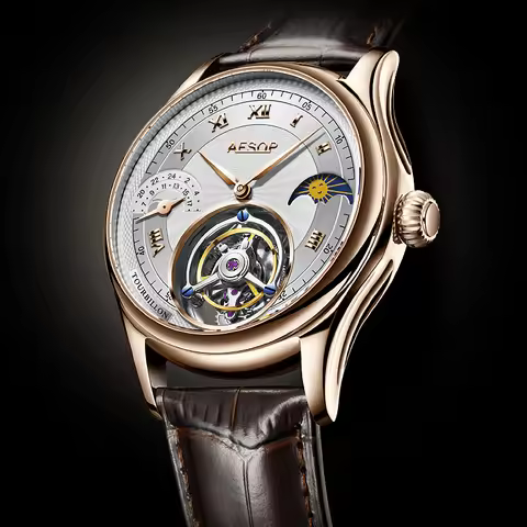 AESOP 7027G Men's Original Tourbillon Mechanical Fashion Watch Multifunction Moonphase Winding Movem