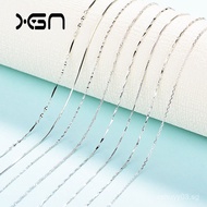 Pure Silver Box Ingot Gua Zi Chain Necklace with Chain Water Wave Collarbone Chain s925New Concept o