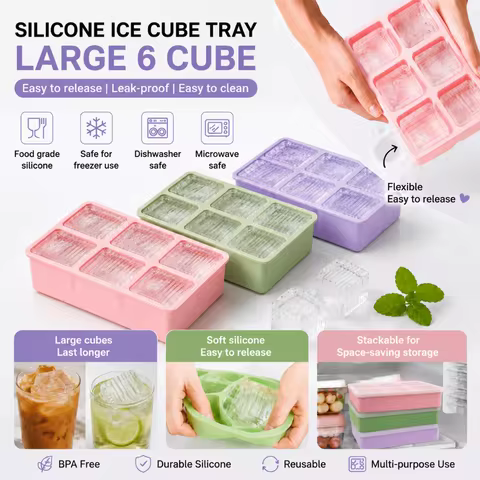 Silicone Ice Cube Tray Removable Lid 6/9 Grids Ice Cube Mold BPA-Free Flexible Chocolate Mold for Co