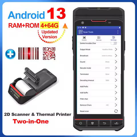 5.5'' Android 13 PDA Built in 2 Inch/58mm Thermal Label & Receipt Printer POS Terminal 2D Honeywell