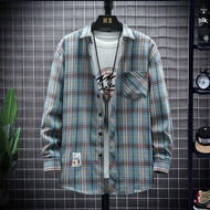 ❀✺☒Kemeja lengan panjang lelaki berkotak-kotak gaya Hong Kong baju kasual pelajar remaja lelaki tren
