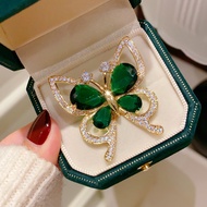 Emerald Butterfly Brooch Retro Light Luxury Pin European American Style Suit Headscarf Buckle Classy