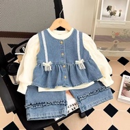 WENJIAN September New Arrival Girls Denim Suit 2025 New Style Fashionable Children Baby Spring Sprin