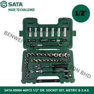 SATA 09006 46PCS 1/2" DR. SOCKET SET, METRIC & S.A.E / INCHES SIZE AND MM SIZE SOCKET RATCHET SET