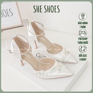 SATIN SILK WEDDING SHOES WITH ARC FLOWERS 8P - GC08012