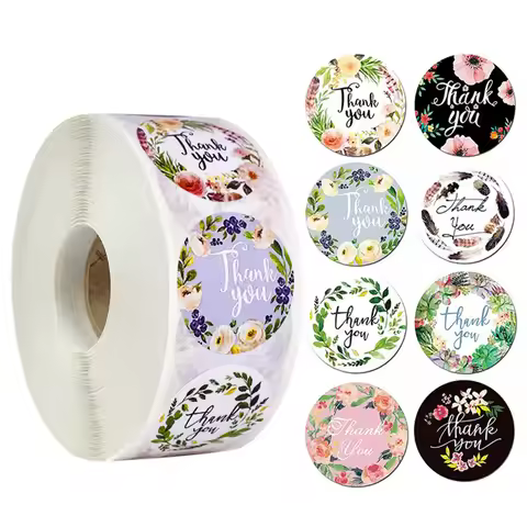 100-500pcs Thank You Round Sticker Scrapbook Envelope Seal Sticker Gift Flower Decoration Stationery
