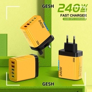 GESH 240W Charger Plug, USB A+C 5 Ports Phone Charger Adapter, With Light EU/US Fast Charging USB C 