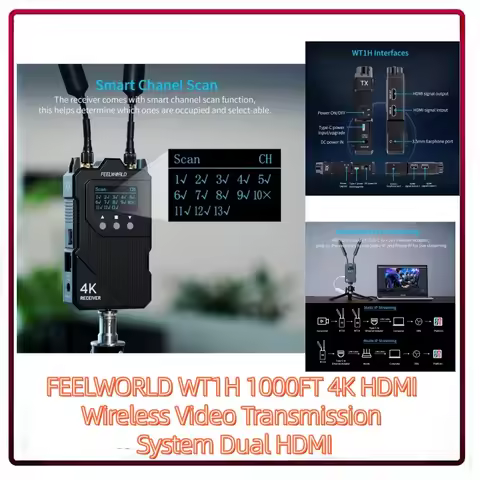 FEELWORLD WT1H 1000FT 4K HDMI Wireless Video Transmission System Dual HDMI Full Duplex Intercom Live