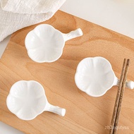 QZ🍫Pure White Ceramic Small Seasoning Plate Creative Dual Purpose with Chopstick Holder Pillow Holder Sauce Vinegar Plum