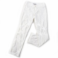 成色極佳的ISSEY MIYAKE MIYAKE IM31FF505 全印花白色長褲，尺寸 1，日本製造，正品女裝