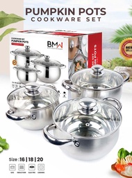 Pumpkin Pots Set - Panci Tutup Kaca Stainless 3 Pcs - Panci Soup Labu Cookware Set