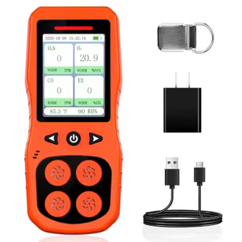 4 Gas Monitor Multi Gas Detector for H2S CO LEL O2 Rechargeable Gas Analyzer with Sound Light and Vi