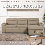 (FREE Shipping) 7.4FT/6.7FT 3 Seater Leathaire/TPU Pet Friendly Sofa Bed/L Shape Multifunctional Sof