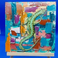 Portrait of Emerald Lizard Painting Reptile Children's gift Handmade Painting