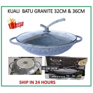 KUALI BATU Granite 32cm 36cm Periuk Kuali Kawah Batu Wok Pot Periuk Batu Kuali Batu Non Stick Periuk