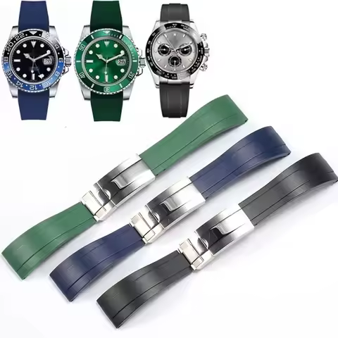 20 21mm Rubber Strap Suitable For Rolex Yacht Daytona Submarine Black Green Water Ghost Explorer Bra