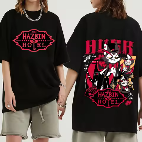 Hazbin Hotel Husk T-shirt Man Woman Harajuku Short Sleeve O-neck Casual Shirt Gift