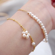 Freshwater Pearl Bracelet Anklet Stackable Real Gold Bracelet Titanium Steel Chain Girlfriends Siste
