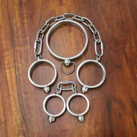 Heavy Stainless Steel Press Lock Wrist Handcuffs Ankle Cuffs Neck Collar Choker Shackles BDSM Restra