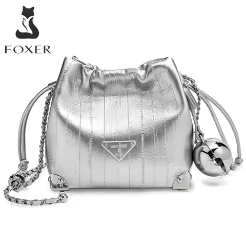 FOXER Brand Women's Shoulder Bucket Bag Split Leather 2026 Spring Summer New Fashion Chain Female Cr