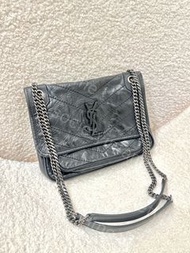 二手 ysl niki  baby black 迷你 黑色做舊復古古銅色飾件 皮革 單肩袋 8460870EN071000