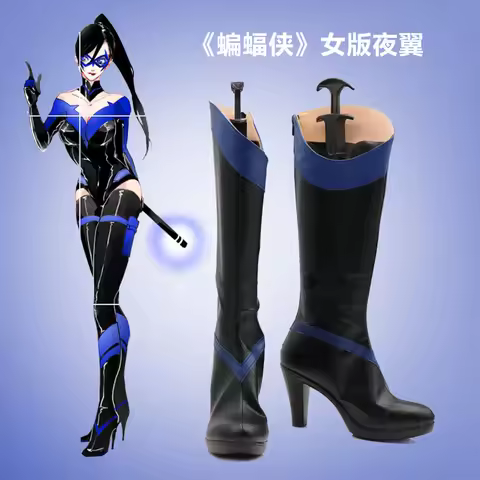 Female Nightwing Cosplay Costume Shoes Carnival Halloween Boots Handmade Faux Leather Boots
