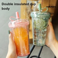 [Rich] Leak-proof Iced Coffee Cup Reusable Straight Pipette Cup with Built-in Straws Double Wall Ins